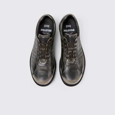 Overhead view of Pelotas Gray leather shoes for men