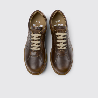 Overhead view of Pelotas Brown Leather Shoes for Men.