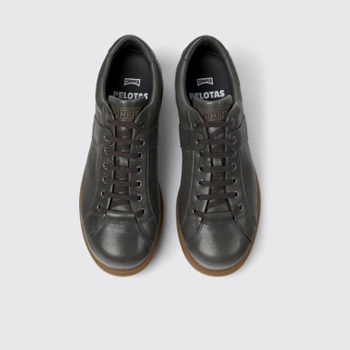 Overhead view of Pelotas Gray leather shoes