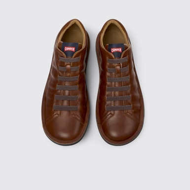 Overhead view of Beetle Brown Leather Men's Shoes.