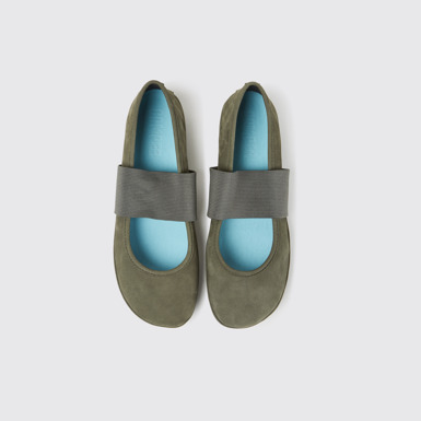 Overhead view of Right Green nubuck ballerina shoes
