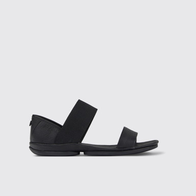 Side view of Right Black Leather Women's Sandal.
