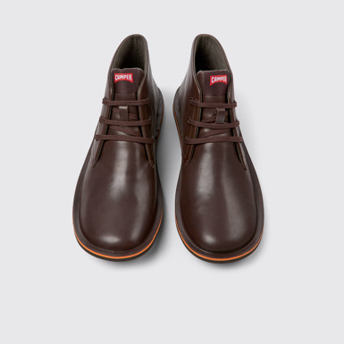 Overhead view of Beetle Brown Leather Ankle Boots for Men.