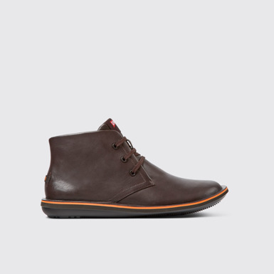 Side view of Beetle Brown Leather Ankle Boots for Men.