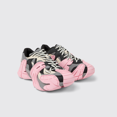Front view of Tormenta Gray and Black-White Textile Sneakers