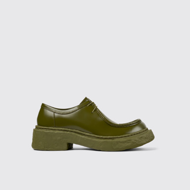 Side view of Vamonos Green Leather Wallabee Shoe