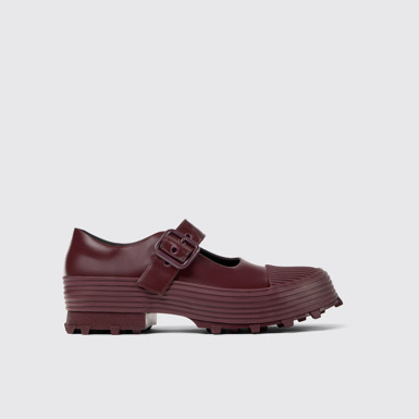 Side view of Traktori Burgundy Leather Mary Jane Clogs
