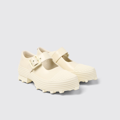 Front view of Traktori White Leather Mary Jane Clogs