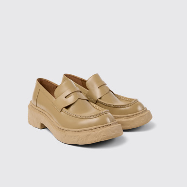 Front view of Vamonos Beige Leather Loafers