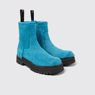 Front view of Eki Blue long calf hair boots