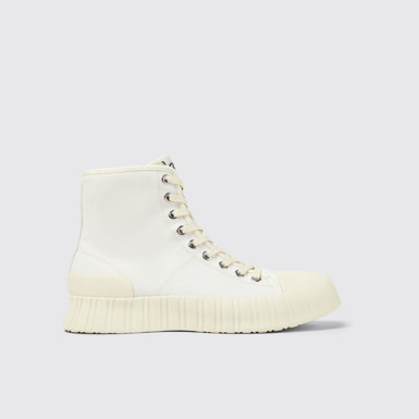 Side view of Roz White recycled cotton sneakers