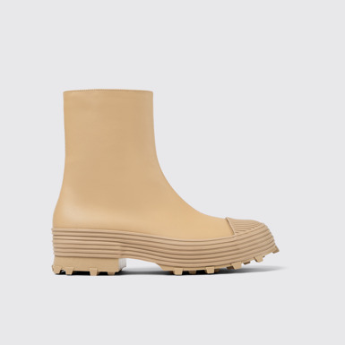 Side view of Traktori Beige leather boots