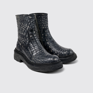 Front view of Vamonos Gray Leather Boots