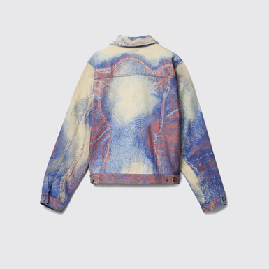 Back view of Denim Jacket  Blue-Beige-Red Denim Jacket