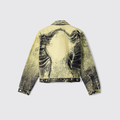 Back view of Denim Jacket  Yellow-Black Distorted Print Denim Jacket
