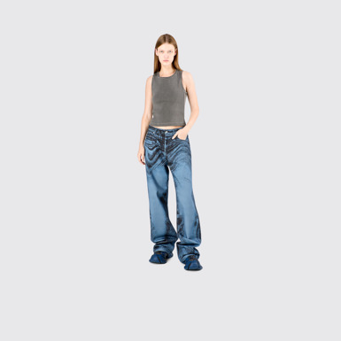 Denim Jeans Dark Blue-Black Distorted Print Denim Jeans