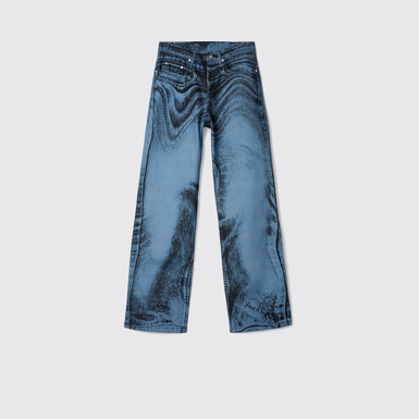 Side view of Denim Jeans Dark Blue-Black Distorted Print Denim Jeans