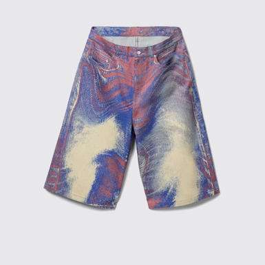 Side view of Denim Shorts Blue-Beige-Red Denim Shorts