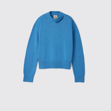 Side view of Melange Knit Sweater Blue Melange Knit Sweater