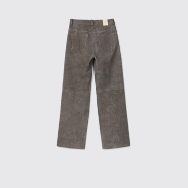 Back view of Suede Trousers Gray Wrinkled Suede Leather Trousers