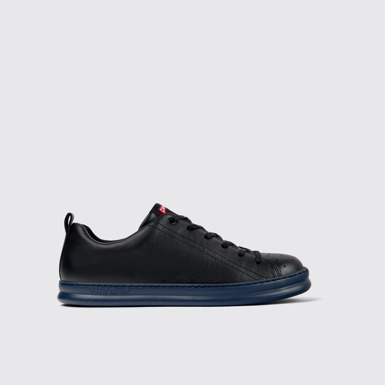 Side view of Runner Black Leather Men's Sneakers.