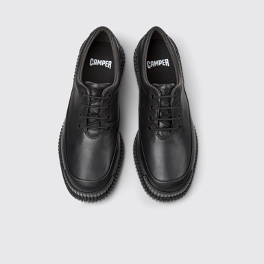 Overhead view of Pix Black Leather Men's Shoes.