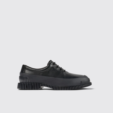 Side view of Pix Black Leather Men's Shoes.