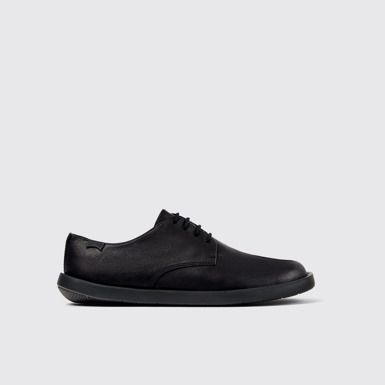 Side view of Wagon Black Leather Blucher for Men