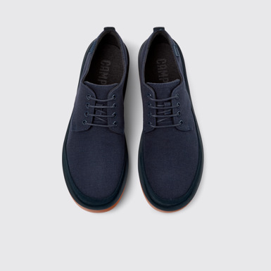 Overhead view of Wagon Blue Recycled Cotton and Nubuck Shoes for Men.