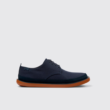 Side view of Wagon Blue Recycled Cotton and Nubuck Shoes for Men.