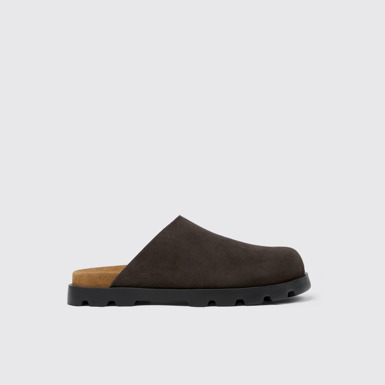 Side view of Brutus Sandal Gray nubuck clog for men