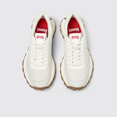 Overhead view of Drift Trail VIBRAM White Leather and Textile Sneakers for Men.