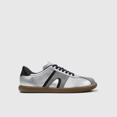 Side view of Pelotas Soller Silver-black Leather and Nubuck Sneakers for Men.