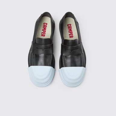 Overhead view of Junction Black Leather Moccasin for Men