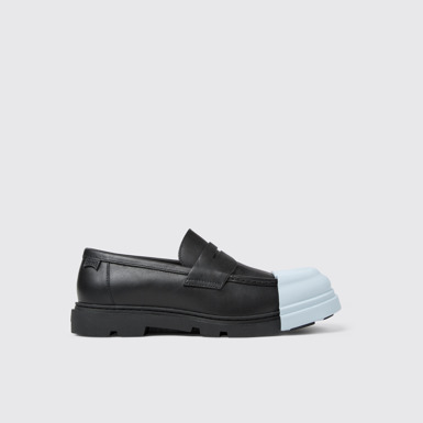 Side view of Junction Black Leather Moccasin for Men