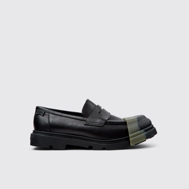 Side view of Junction Black Leather Moccasin Shoes for Men.