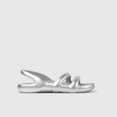 Side view of Kobarah Flat Silver Sandals.