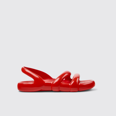 Side view of Kobarah Flat Red Sandal.