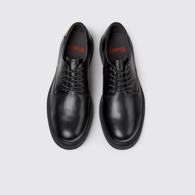 Overhead view of Norman Black Leather Men's Shoes.