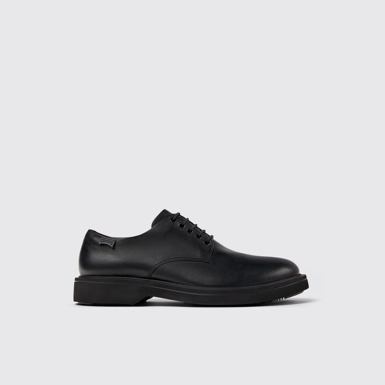 Side view of Norman Black Leather Men's Shoes.