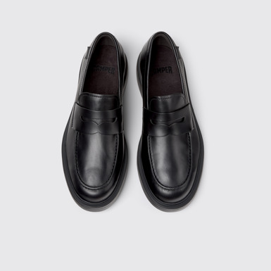 Overhead view of Dean Black Leather Moccasins for Men.