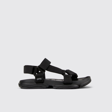 Side view of Karst Sandal Black Recycled PET Webbing Sandals for Men.