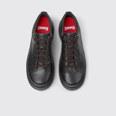 Overhead view of Runner Up Black Leather Women's Sneakers.