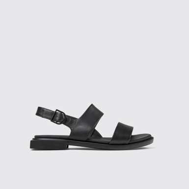 Side view of Edy Black Leather Sandal for Women