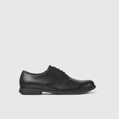 Side view of Mil Black leather lace-up shoes for women