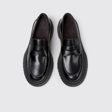 Overhead view of Walden Black Leather Moccasin Ballerinas for Women.
