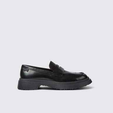 Side view of Walden Black Leather Moccasin Ballerinas for Women.