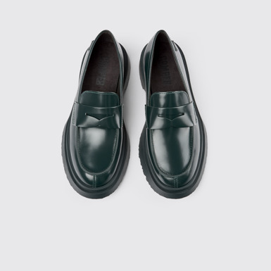 Overhead view of Walden Green leather loafers for women