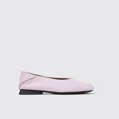 Side view of Casi Myra Purple leather ballerinas for women