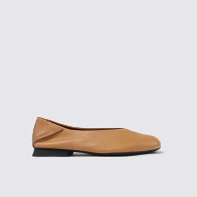 Side view of Casi Myra Nude Leather Women's Moccasin/Ballerina.